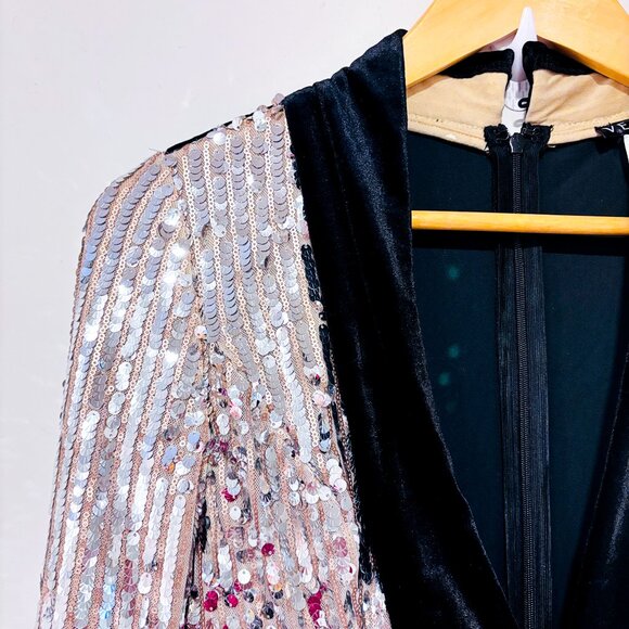 VENUS Black Gold Velvet Sequin Jumpsuit Long Sleeve Evening | Small * - Picture 3 of 7